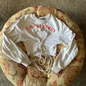 SHEIN Size Large Women’s Angel Energy Cropped Front Adjustable Shirt Sweater